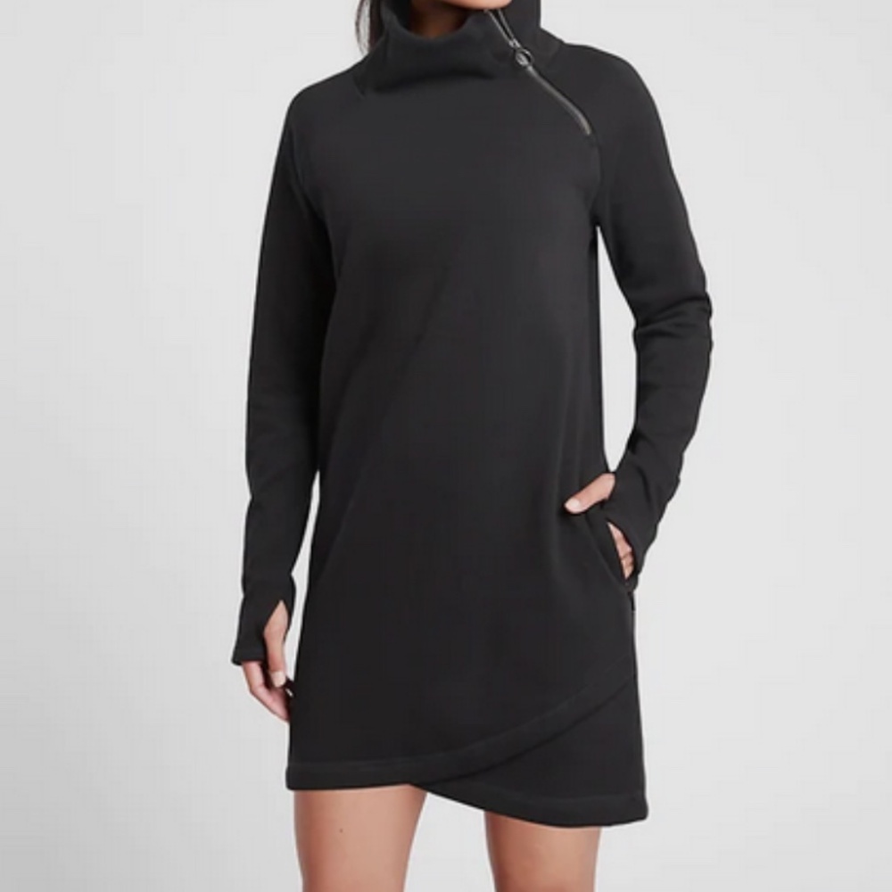 Athleta | Cozy Karma Asymmetrical Sweatshirt Dress Black Size Small